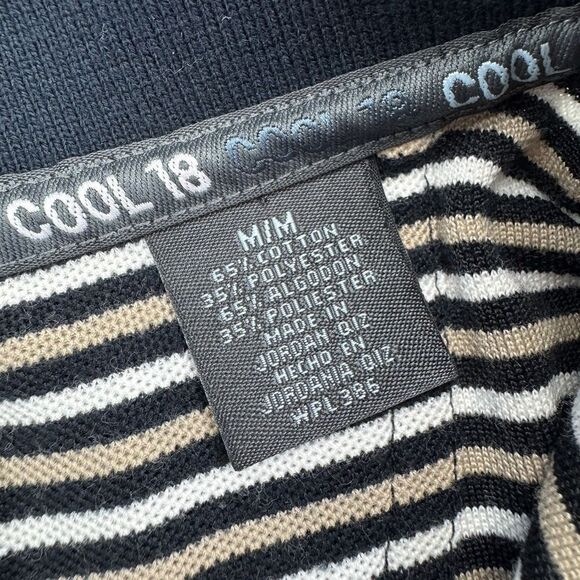 Haggar Golf Cool 18 Polo Shirt Men's Medium Black Tan White Striped Short Sleeve - Picture 4 of 7